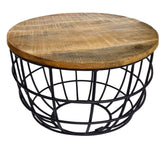 Mila - table d'appoint - tabac - bois de manguier recyclé et métal - ø 55 cm